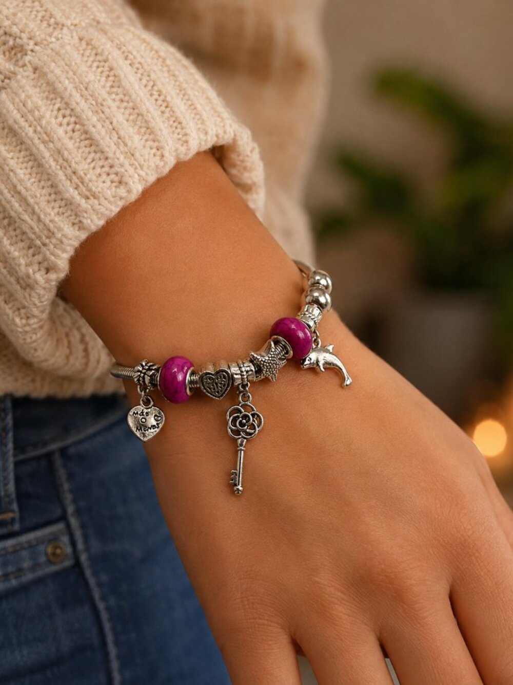 Dolphin and Angel Wing Heart Love Bracelet